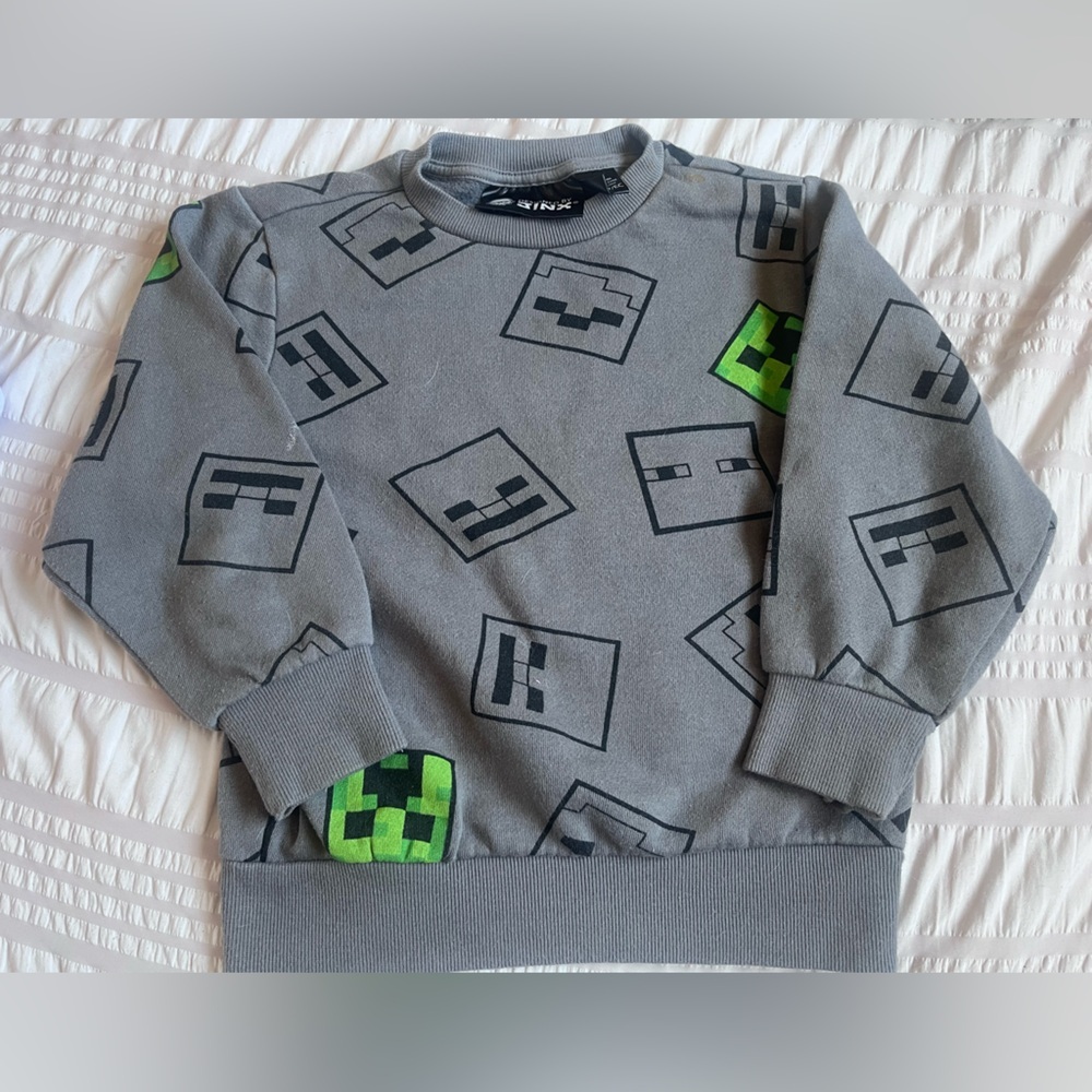 Minecraft Gray and Green Graphic Kids Sweatshirt